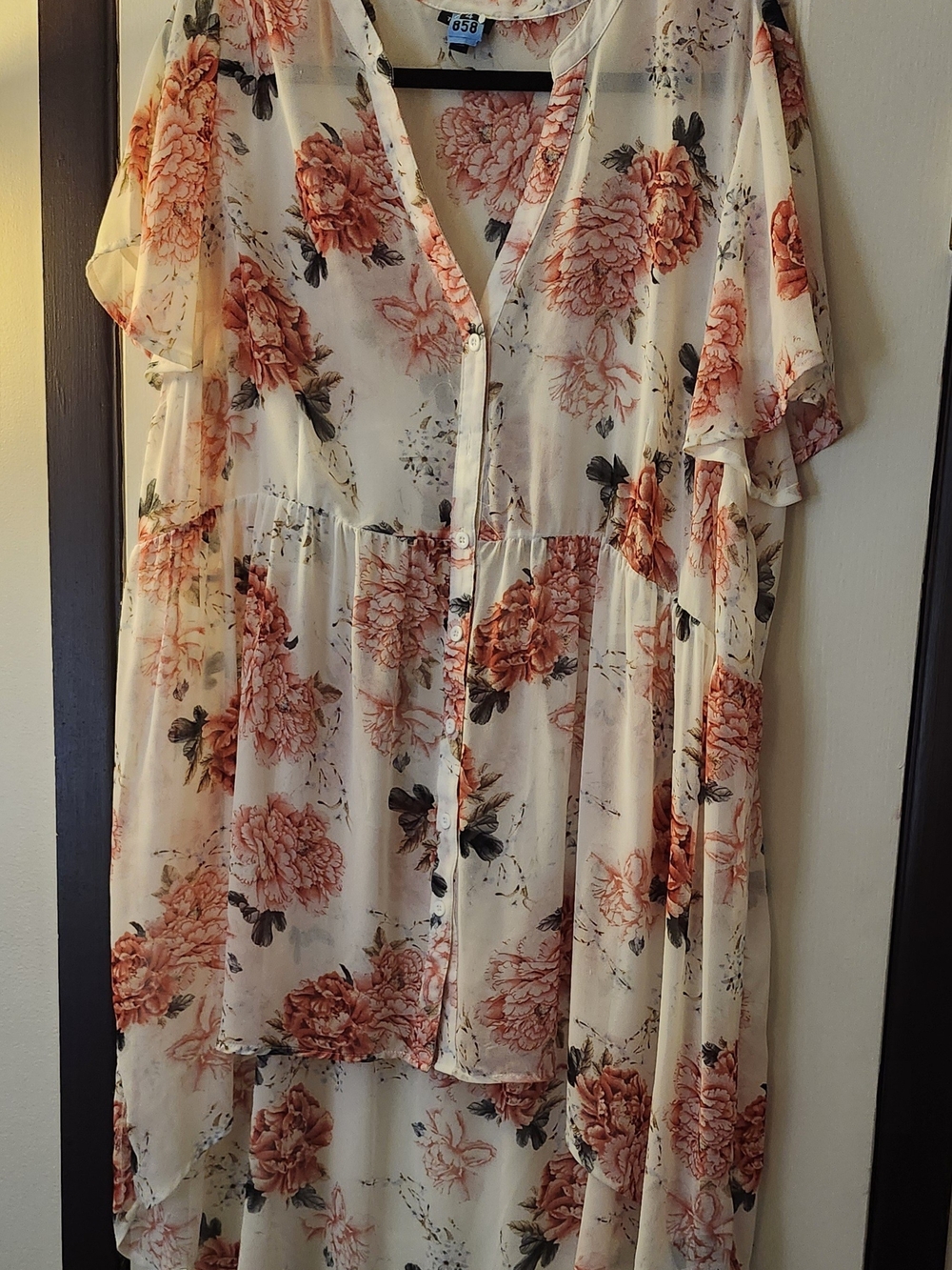Torrid Cream Tunic with Coral Floral Print -Size 3